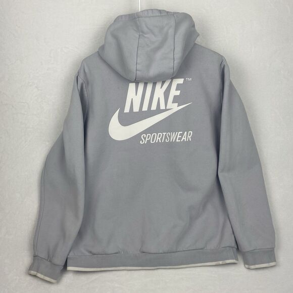 Nike Sportswear Hooded Zip Up Sweater Adult Large Gray Logo Sweatshirt Jacket - Picture 1 of 16